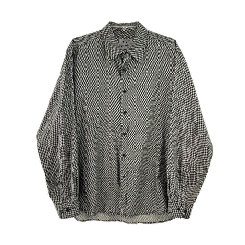 Armani Exchange Long Sleeve Button Down Shirt Men Size L Black Gray Relaxed Fit